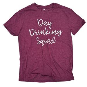 Women Day Drinking Squad Graphic T Shirt Funny Casual Tee Burgundy Size M Summer